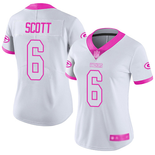 Green Bay Packers Limited White Pink Women #6 Scott J K Jersey Nike NFL Rush Fashion